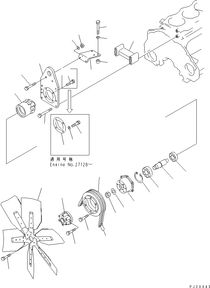 Схема запчастей Komatsu 6D125-1Z-EW - ВЕНТИЛЯТОР ОХЛАЖДЕНИЯ И КРЕПЛЕНИЕ(№97-) ДВИГАТЕЛЬ