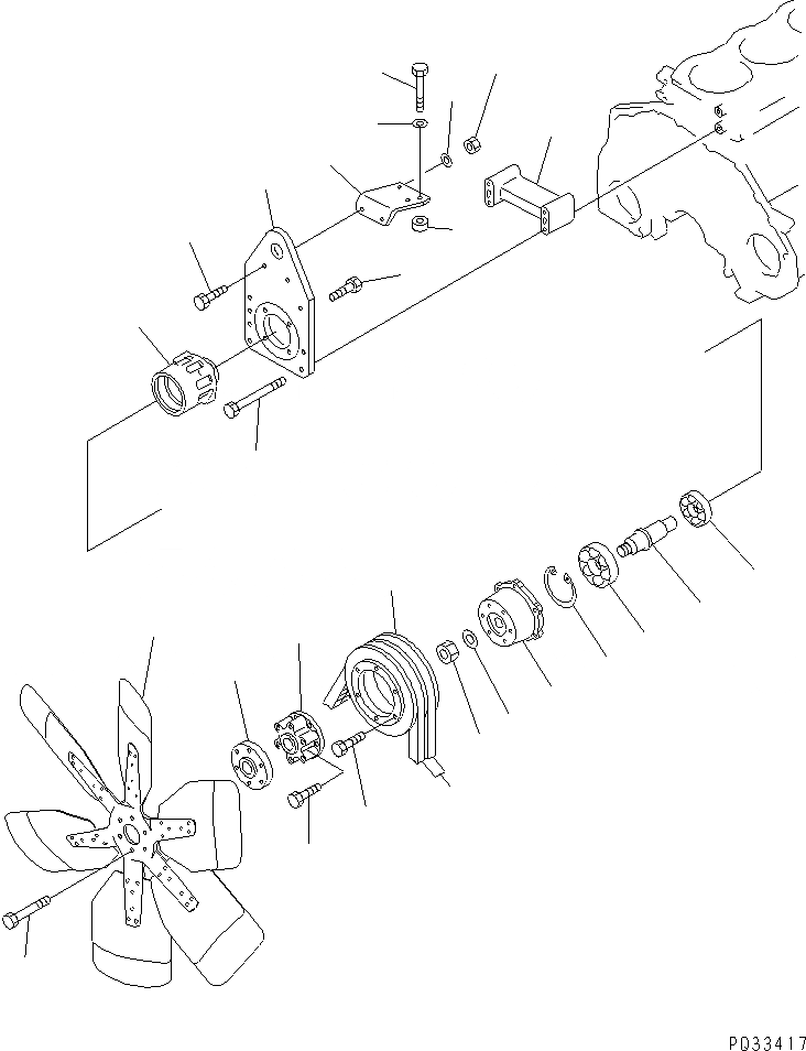 Схема запчастей Komatsu 6D125-1Z-EW - ВЕНТИЛЯТОР ОХЛАЖДЕНИЯ И КРЕПЛЕНИЕ (ВСАСЫВ. ВЕНТИЛЯТОР ТИП)(№97-) ДВИГАТЕЛЬ