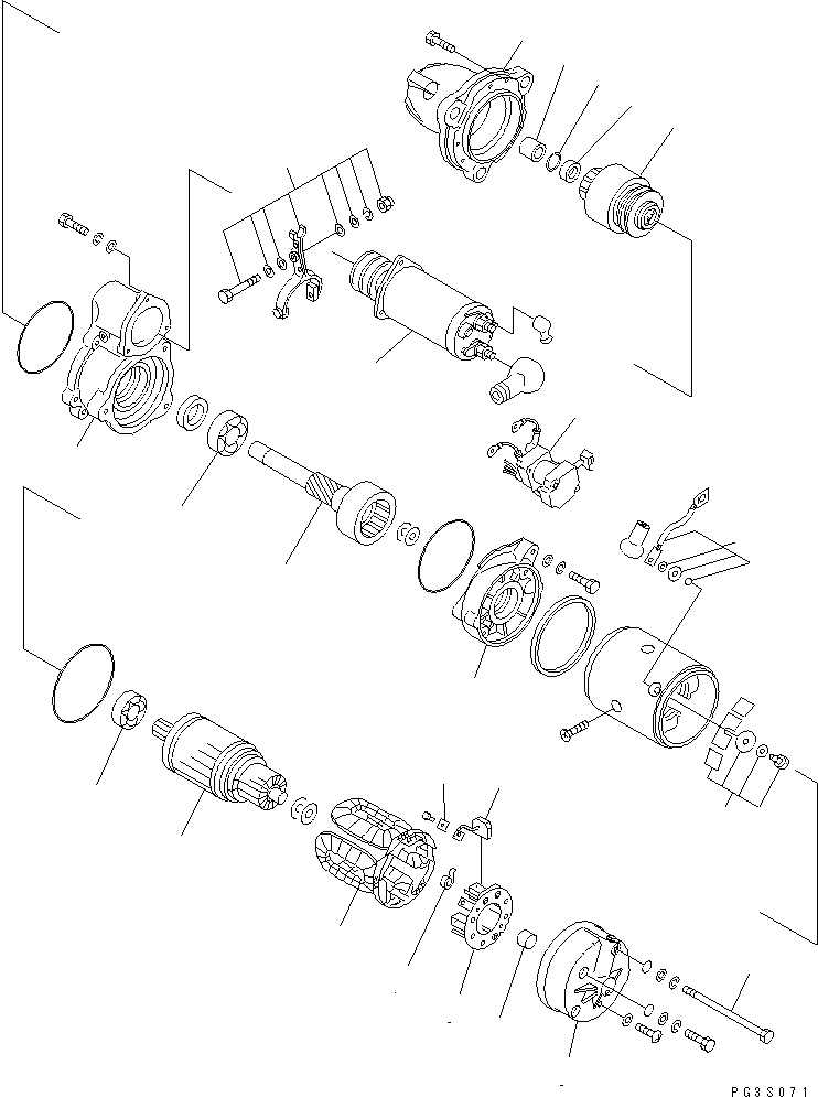 Схема запчастей Komatsu 6D125-1Z-EW - СТАРТЕР (7.KW) (ВНУТР. ЧАСТИ)               D)(№79-) ДВИГАТЕЛЬ