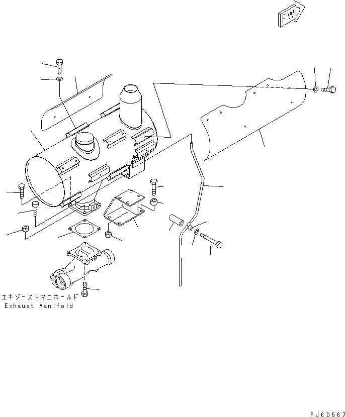 Схема запчастей Komatsu 6D125E-2E - ГЛУШИТЕЛЬ(№8-) ДВИГАТЕЛЬ