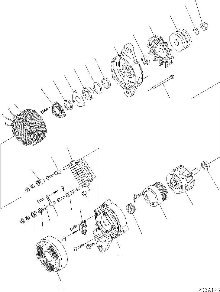 Схема запчастей Komatsu 6D125E-2E - ALTERNATER (A) (С НЕ ЗАКАЛЕНН. ШКИВ) (С КРЫШКОЙ) (ВНУТР. ЧАСТИ)(№-) ДВИГАТЕЛЬ