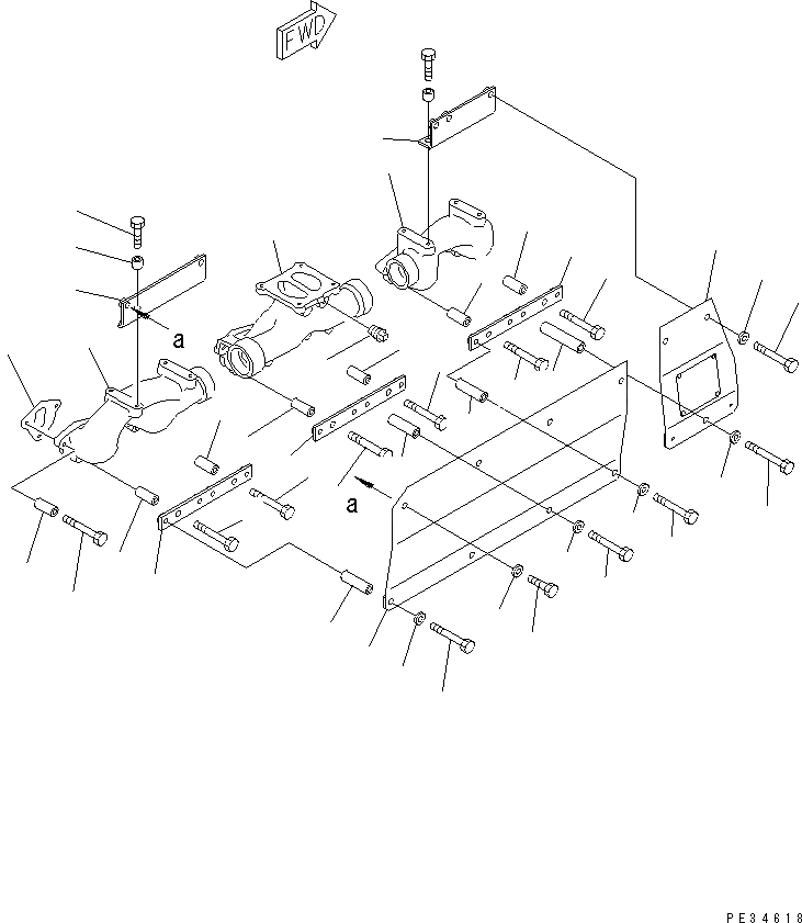 Схема запчастей Komatsu 6D125E-2D-5 - ВЫПУСКНОЙ КОЛЛЕКТОР (С КРЫШКОЙ)(№79-) ДВИГАТЕЛЬ