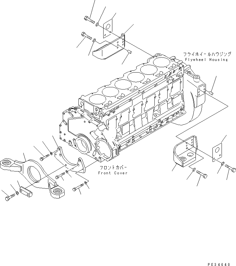 Схема запчастей Komatsu 6D125E-2D-5 - КРЕПЛЕНИЕ ДВИГАТЕЛЯ(№-) ДВИГАТЕЛЬ