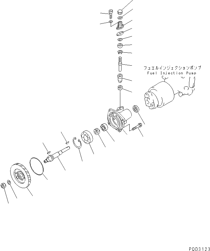 Схема запчастей Komatsu 6D125E-2D-5 - ПРИВОД ТОПЛ. НАСОСА(№8-) ДВИГАТЕЛЬ