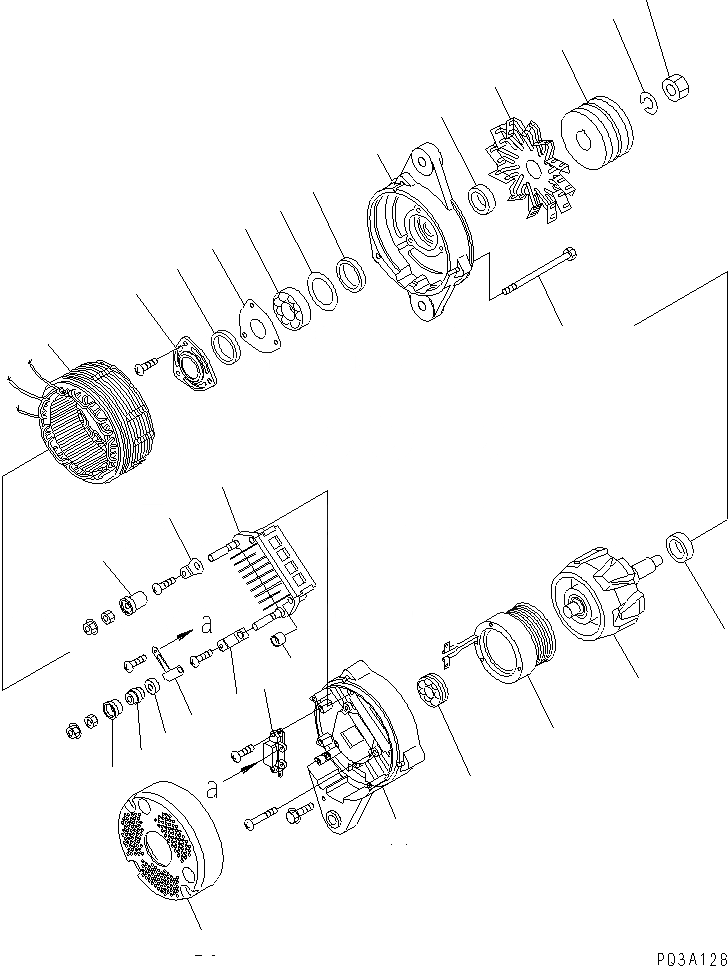 Схема запчастей Komatsu 6D125E-2J-5 - ALTERNATER (A) (С НЕ ЗАКАЛЕНН. ШКИВ) (ВНУТР. ЧАСТИ)(№8-) ДВИГАТЕЛЬ