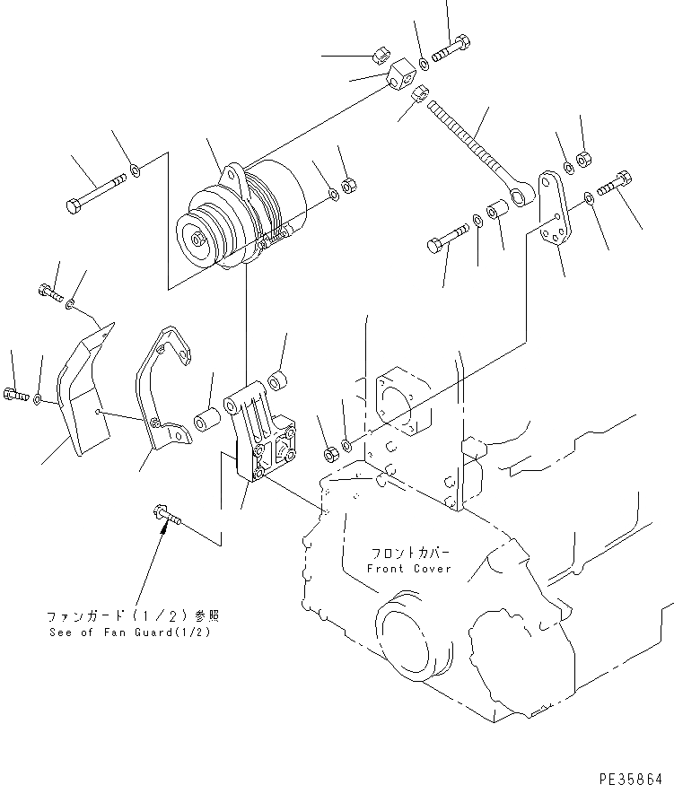 Схема запчастей Komatsu 6D125E-2A-5 - ALTERNATER КРЕПЛЕНИЕ (A) (С ЗАКАЛЕННЫМ ШКИВОМ) (С COVER)(№9-) ДВИГАТЕЛЬ