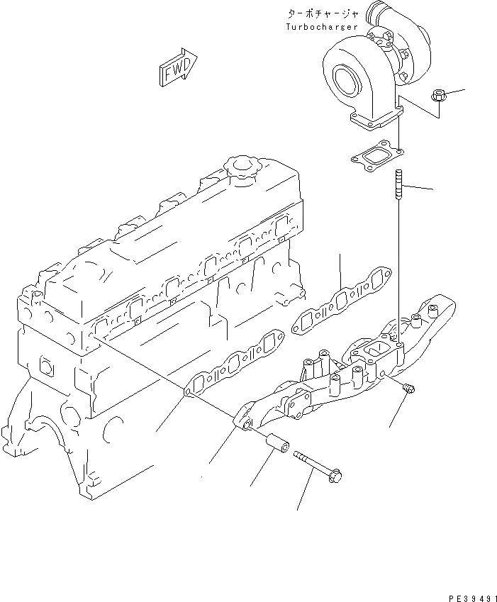 Схема запчастей Komatsu 6D95L-1AC-P - ВЫПУСКНОЙ КОЛЛЕКТОР (СПЕЦ-Я ДЛЯ БОЛЬШИХ ВЫСОТ.) ДВИГАТЕЛЬ