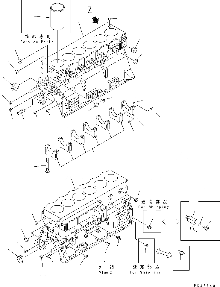 Схема запчастей Komatsu 6D95L-1AF - БЛОК ЦИЛИНДРОВ (С ХОД ДЕМПФЕР)(№7-) ДВИГАТЕЛЬ