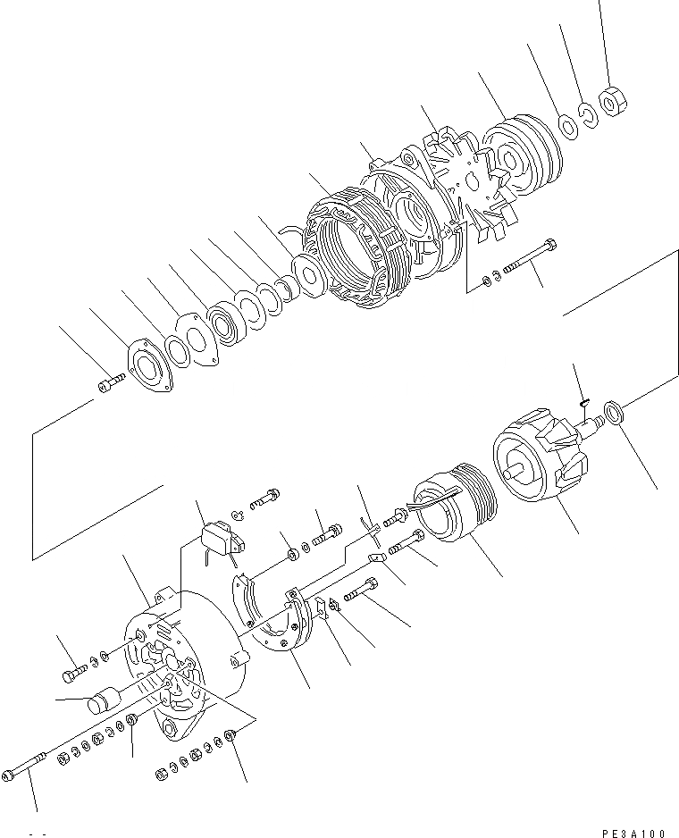 Схема запчастей Komatsu 6D95L-1L - ГЕНЕРАТОР (A) (С НЕ ЗАКАЛЕНН. ШКИВ) ЭЛЕКТРИКА