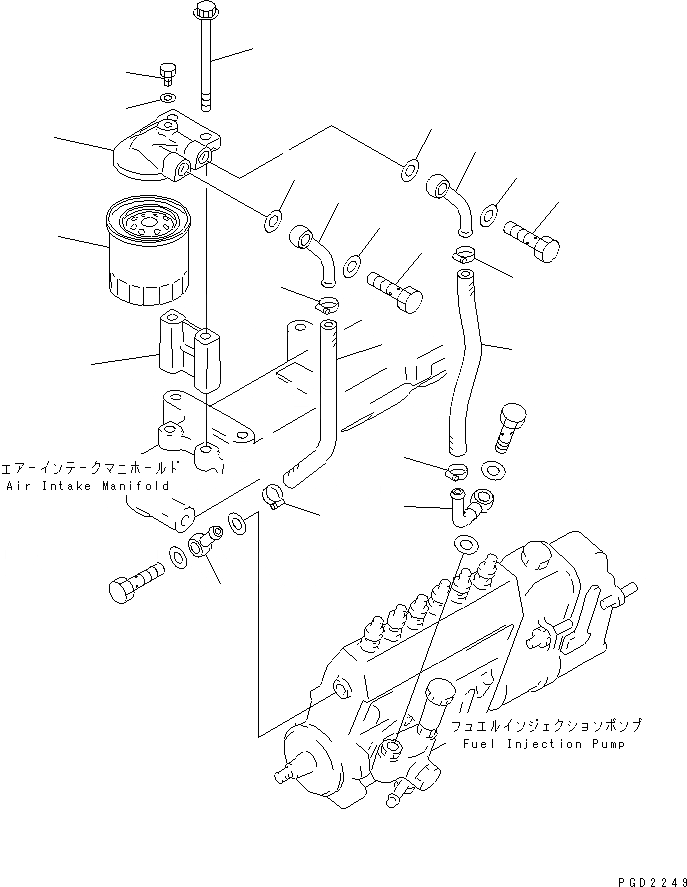 Схема запчастей Komatsu 6D95L-1HH - ТОПЛИВН. ФИЛЬТР. И ТРУБЫ(№9-) ДВИГАТЕЛЬ