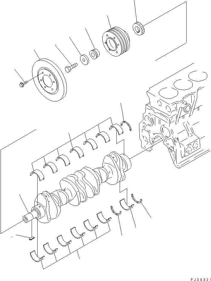 Схема запчастей Komatsu 6D95L-1L - КОЛЕНВАЛ (ЗАКАЛЕНН. ШКИВ ТИП) (КРОМЕ ЯПОН.) БЛОК ЦИЛИНДРОВ