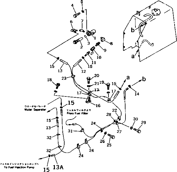 Схема запчастей Komatsu D37P-5A - ТОПЛИВОПРОВОД. (С ВОДООТДЕЛИТЕЛЕМ И ДОПОЛН. ФИЛЬТР)    (КРОМЕ ЯПОН.)(№-) ТОПЛИВН. БАК. AND КОМПОНЕНТЫ