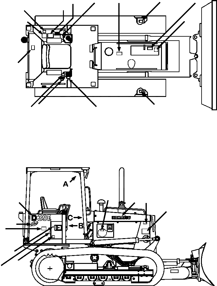 Схема запчастей Komatsu D39E-1A - FIG. U-A PROВОЗДУХОВОДЫ GRAPHICS - D9E-A, D9P-A МАРКИРОВКА