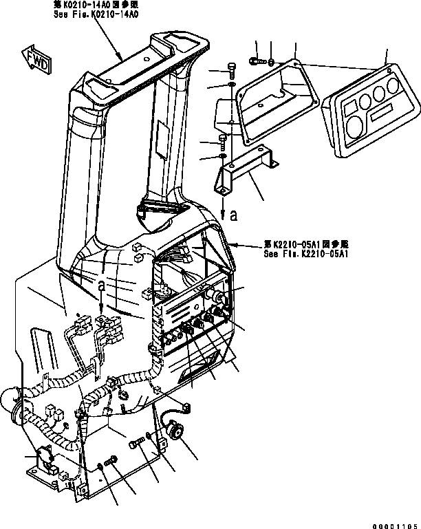 Схема запчастей Komatsu D41P-6 - ПРИБОРНАЯ ПАНЕЛЬ (КАБИНА) (С КОНДИЦИОНЕРОМ) (МОНИТОР) КАБИНА ОПЕРАТОРА И СИСТЕМА УПРАВЛЕНИЯ