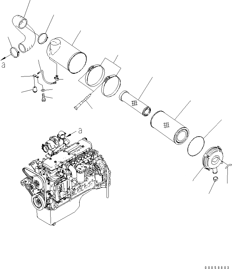Схема запчастей Komatsu D61EX-15E0-BW - ВОЗДУХООЧИСТИТЕЛЬ КОМПОНЕНТЫ ДВИГАТЕЛЯ