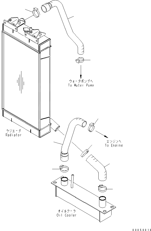Схема запчастей Komatsu D61EX-15E0-BW - ОХЛАЖД-Е (ВОДН. ШЛАНГИ) СИСТЕМА ОХЛАЖДЕНИЯ