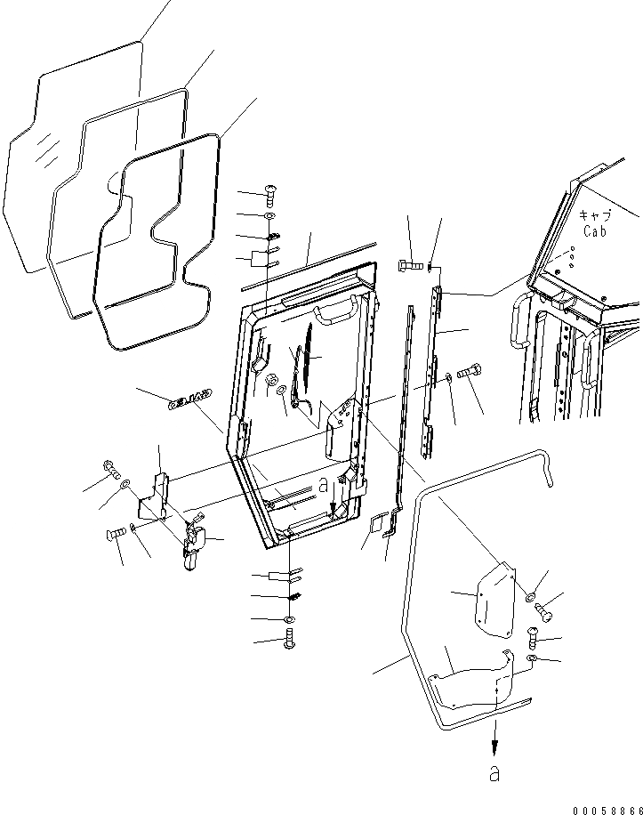 Схема запчастей Komatsu D61EX-15E0-BW - КАБИНА (ДВЕРЬ) (ДЕМПФЕР¤ ОКНА¤ ДВОРНИКИ) (ПРАВ.) КАБИНА ОПЕРАТОРА И СИСТЕМА УПРАВЛЕНИЯ