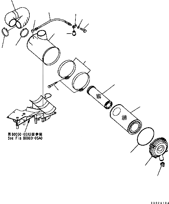 Схема запчастей Komatsu D61EX-15 - ВОЗДУХООЧИСТИТЕЛЬ B [КОМПОНЕНТЫ ДВИГАТЕЛЯ]
