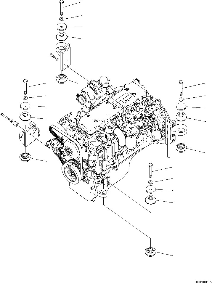 Схема запчастей Komatsu D61PX-15E0-BW - КРЕПЛЕНИЕ ДВИГАТЕЛЯ КОМПОНЕНТЫ ДВИГАТЕЛЯ