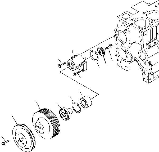 Схема запчастей Komatsu D61PX-15 - ПРИВОД ВЕНТИЛЯТОРА ШКИВ С АКСЕССУАРЫ ШКИВА ДВИГАТЕЛЬ]