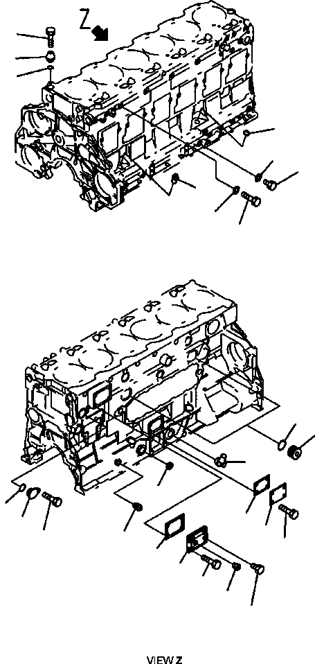 Схема запчастей Komatsu D87E-2 - FIG. A-AJ БЛОК ЦИЛИНДРОВ - ЗАГЛУШКА И ЗАГЛУШКА ДВИГАТЕЛЬ