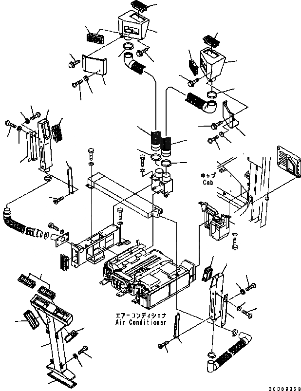 Схема запчастей Komatsu GD555-3C - КАБИНА (БЛОК КОНДИЦИОНЕРА И ВОЗДУХОВОДЫ) КАБИНА ОПЕРАТОРА И СИСТЕМА УПРАВЛЕНИЯ