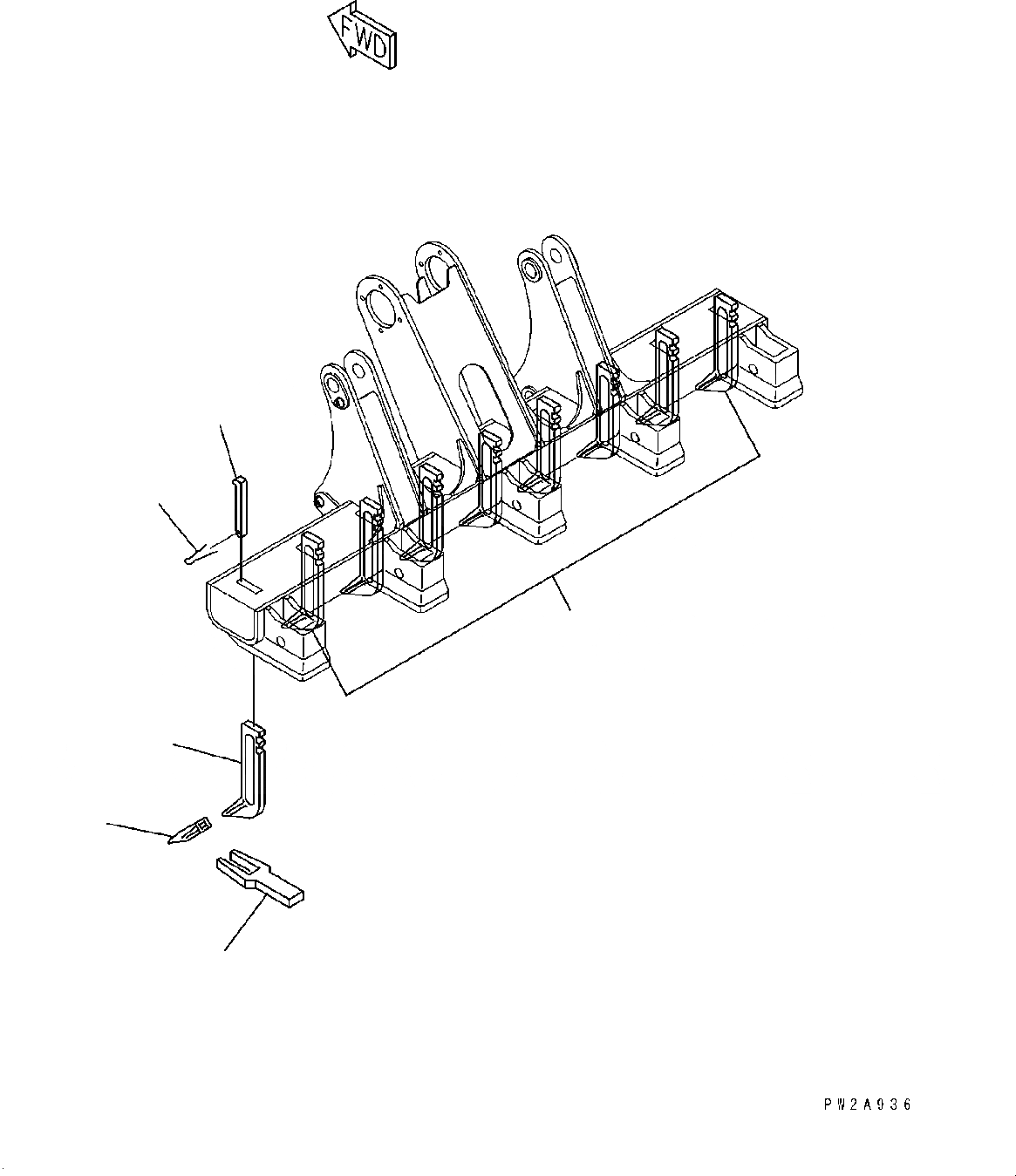 Схема запчастей Komatsu GD655-5 - РЫХЛИТЕЛЬ SHANK ЗУБЬЯ(POINT ЗУБЬЯТИП) РЫХЛИТЕЛЬ SHANK