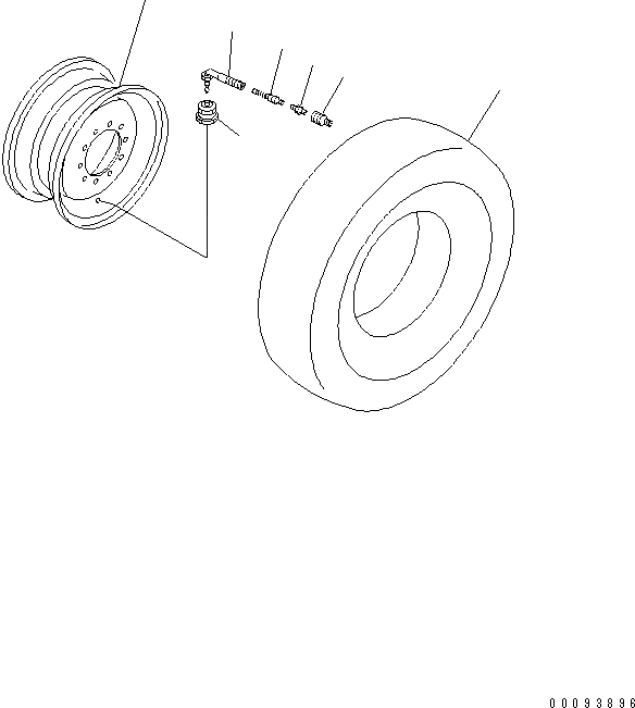 Схема запчастей Komatsu GD663A-2 - КОЛЕСА И БЕСКАМЕРНЫЕ ШИНЫ (.--) ( INCH) КОЛЕСА