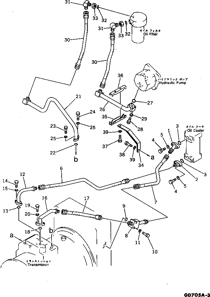 Схема запчастей Komatsu GD705A-3 - ГИДРОЛИНИЯ ТРАНСМИССИИ СИЛОВАЯ ПЕРЕДАЧА