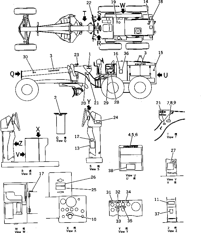 Схема запчастей Komatsu GD705A-3 - МАРКИРОВКА РАМА И ЧАСТИ КОРПУСА