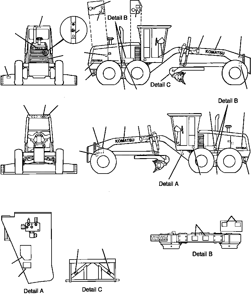 Схема запчастей Komatsu GD750A-1 - EXTERNAL ТАБЛИЧКИS GD7A РАЗНОЕ