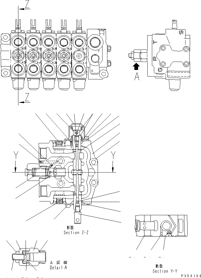 Схема запчастей Komatsu GD825A-2E0 - ГИДРАВЛ УПРАВЛЯЮЩ. КЛАПАН¤ ЛЕВ. (5-СЕКЦИОНН.) (/) (CIRCLE)(№-) ГИДРАВЛИКА