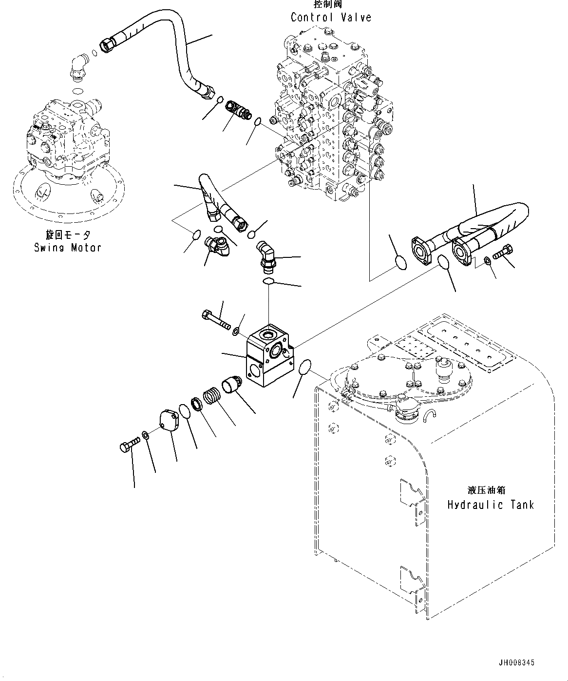 Схема запчастей Komatsu PC300-8M0 - ВОЗВРАТ. ТРУБЫ H [ГИДРАВЛИКА]