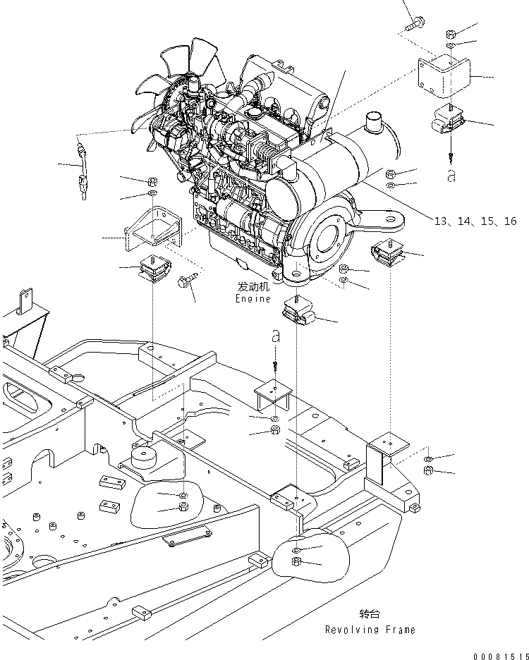 Схема запчастей Komatsu PC57-7 - КРЕПЛЕНИЕ ДВИГАТЕЛЯ B [КОМПОНЕНТЫ ДВИГАТЕЛЯ]