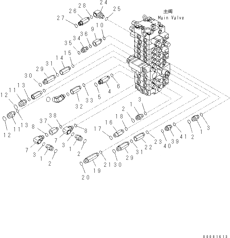 Схема запчастей Komatsu PC57-7 - ОСНОВН. КЛАПАН (/) (ПАТРУБОК) H [ГИДРАВЛИКА]