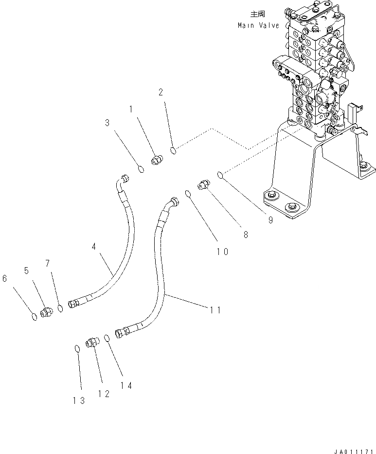 Схема запчастей Komatsu PC60-8 - ОТВАЛ ТРУБЫ H [ГИДРАВЛИКА]