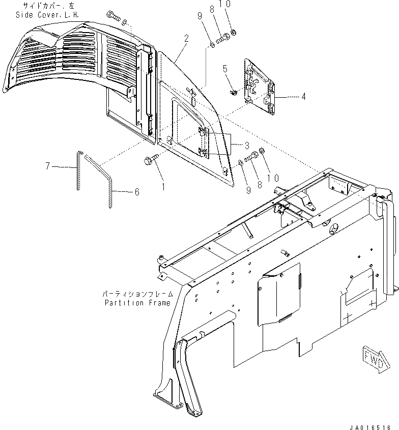 Схема запчастей Komatsu PC70-8 - КАБИНА (ЛЕВ. COVER) K [КАБИНА ОПЕРАТОРА И СИСТЕМА УПРАВЛЕНИЯ]