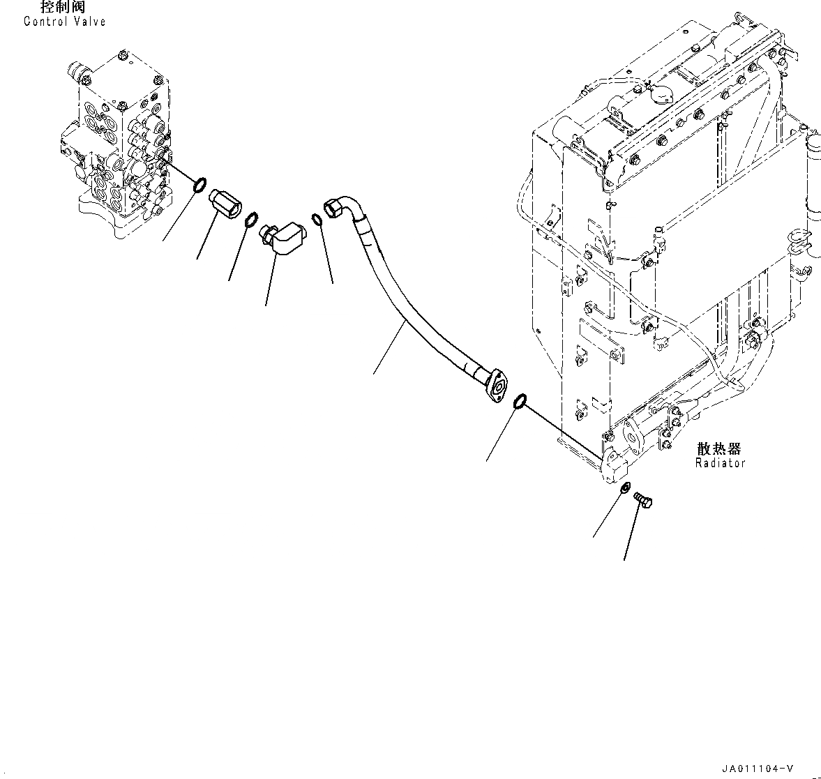 Схема запчастей Komatsu PC130-8M0 - ВОЗВРАТ. ТРУБЫ (БЕЗ -ДОПОЛН. АКТУАТОР ТРУБЫ, АККУМУЛЯТОР) H [ГИДРАВЛИКА]