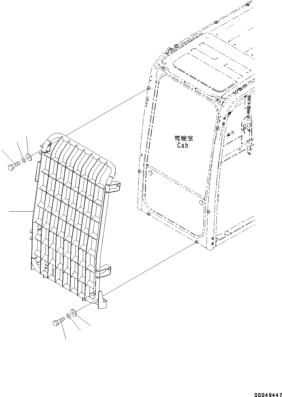 Схема запчастей Komatsu PC130-8M0 - ФРОНТАЛЬНАЯ ЗАЩИТА (EC REGULATION LV) K [КАБИНА ОПЕРАТОРА И СИСТЕМА УПРАВЛЕНИЯ]