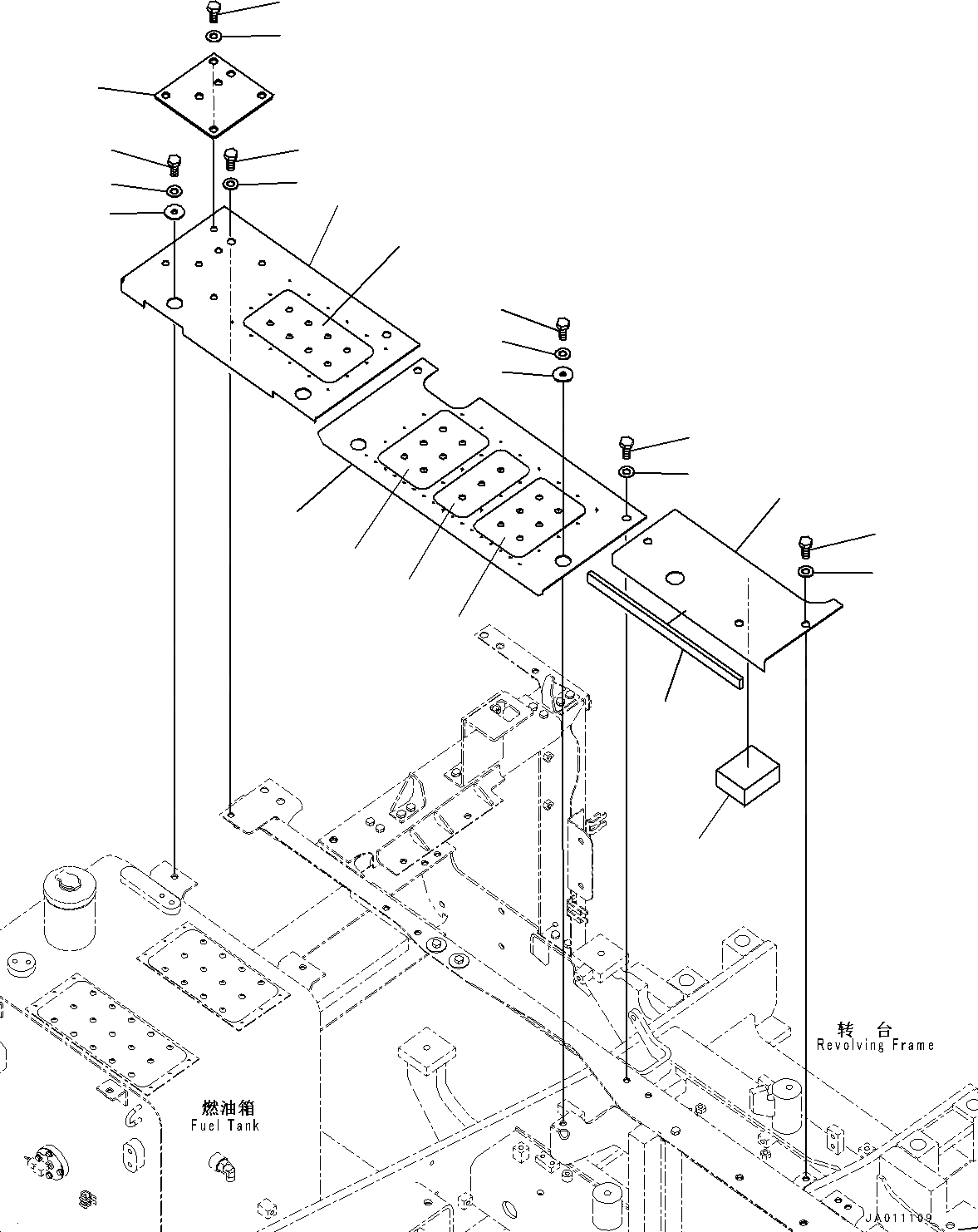 Схема запчастей Komatsu PC130-8M0 - ПЕРЕДН. COVER M [ЧАСТИ КОРПУСАS И КРЫШКИ]