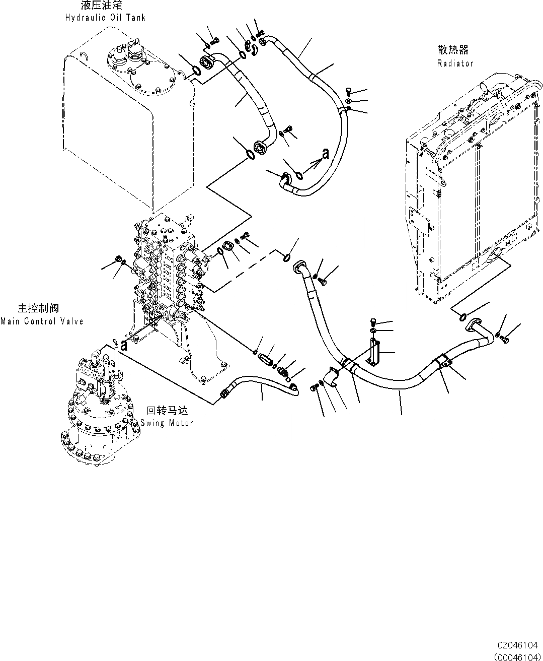 Схема запчастей Komatsu PC270-8 - ВОЗВРАТ. ТРУБЫ H [ГИДРАВЛИКА]