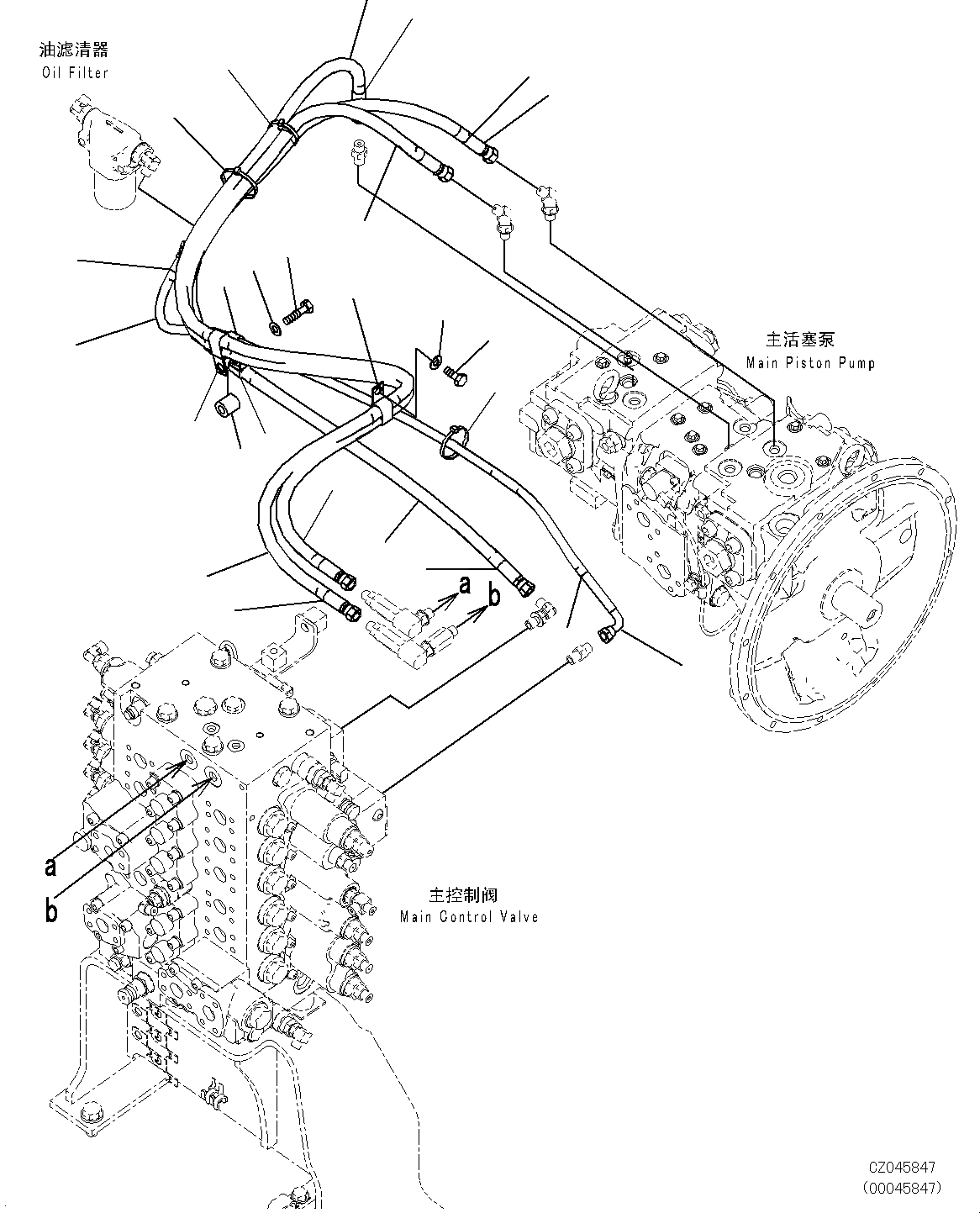 Схема запчастей Komatsu PC270-8 - LS ТРУБЫ (-АКТУАТОР) H [ГИДРАВЛИКА]