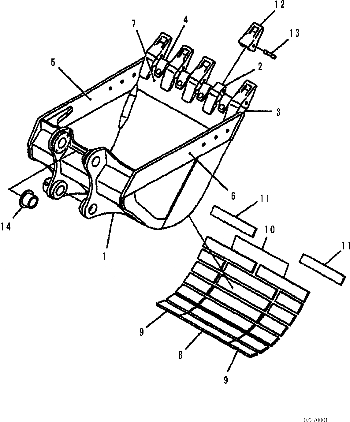 Схема запчастей Komatsu PC270-8 - КОВШ,.M,MM(ГОРИЗОНТАЛЬН. ПАЛЕЦ)(NARROW ШИР. ROCK КОВШ) T [РАБОЧЕЕ ОБОРУДОВАНИЕ]