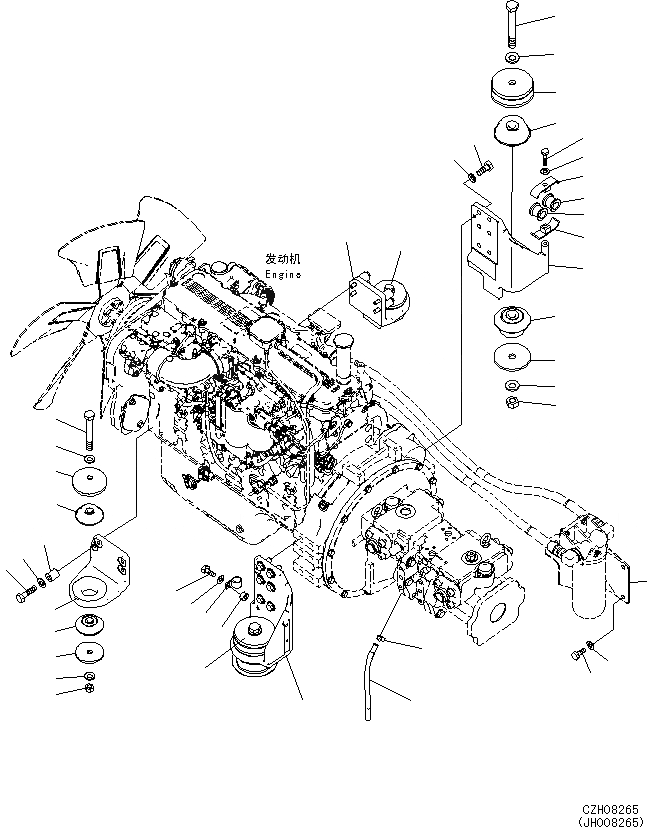 Схема запчастей Komatsu PC360-8M0 - КРЕПЛЕНИЕ ДВИГАТЕЛЯ B [КОМПОНЕНТЫ ДВИГАТЕЛЯ]