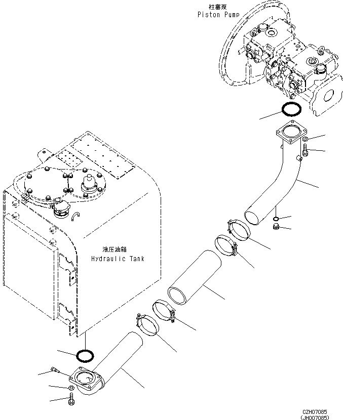 Схема запчастей Komatsu PC360-8M0 - ВСАСЫВ. ТРУБЫ H [ГИДРАВЛИКА]