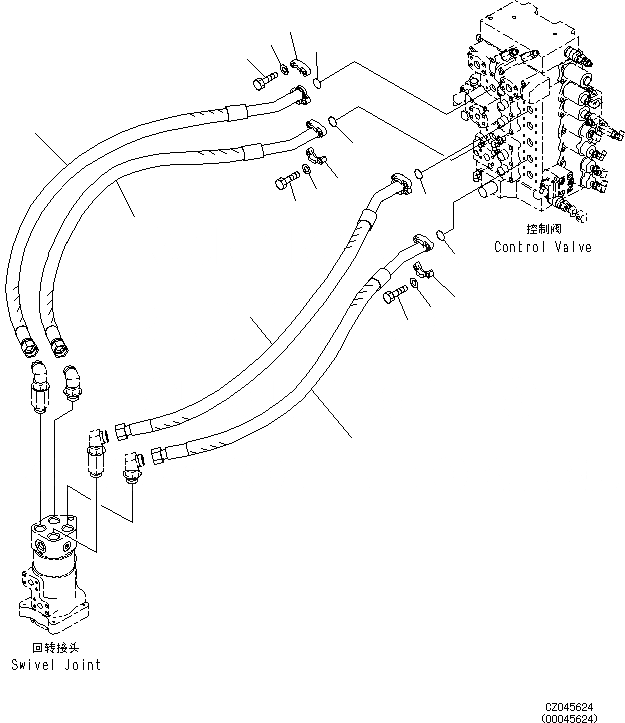 Схема запчастей Komatsu PC360-8M0 - ХОД ТРУБЫ H [ГИДРАВЛИКА]