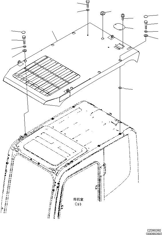 Схема запчастей Komatsu PC360-8M0 - ВЕРХНЯЯ ЗАЩИТА(LV) K [КАБИНА ОПЕРАТОРА И СИСТЕМА УПРАВЛЕНИЯ]