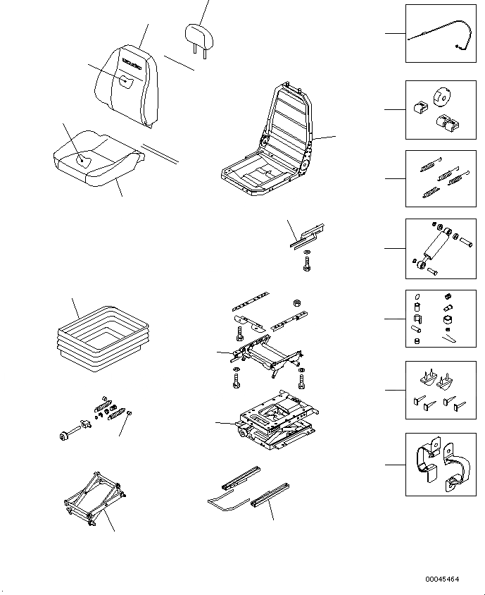 Схема запчастей Komatsu PC650LC-8E0 - СИДЕНЬЕ ОПЕРАТОРА (С ВОЗД. ПОДВЕСКОЙ, ТКАНЬ, С ОТКИДН. СПИНКОЙ, НАКЛОН.) (ВНУТР. ЧАСТИ) K [КАБИНА ОПЕРАТОРА И СИСТЕМА УПРАВЛЕНИЯ]