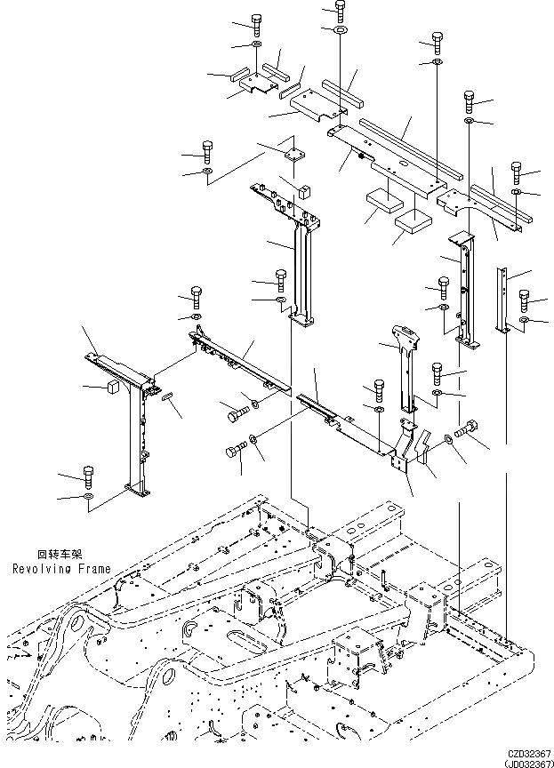 Схема запчастей Komatsu PC650LC-8E0 - КАБИНА РАМА (РАМА И COVER) M [ЧАСТИ КОРПУСАS И КРЫШКИ]