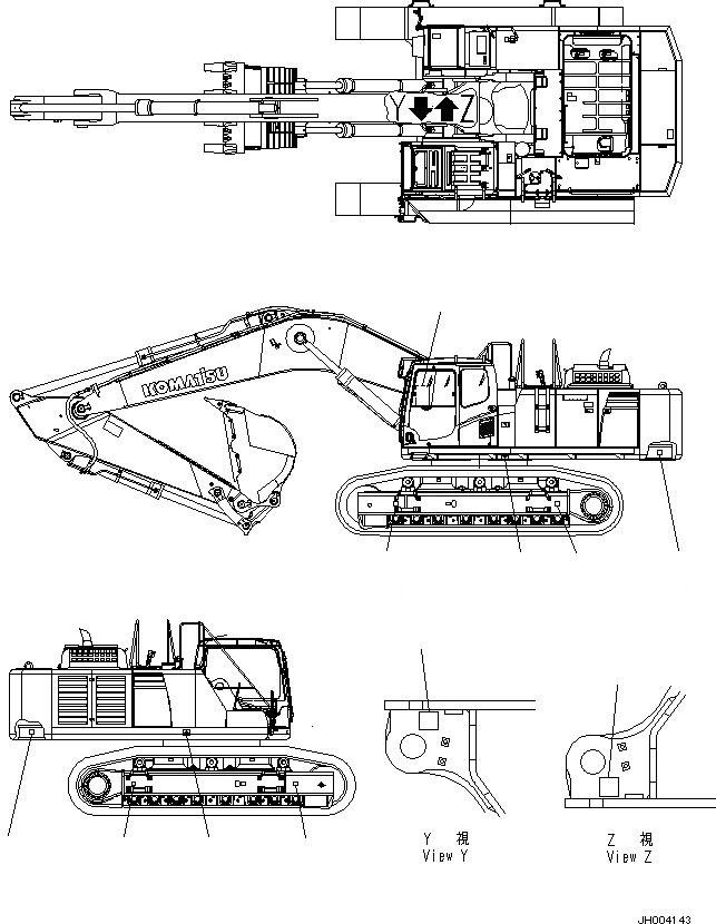 Схема запчастей Komatsu PC650LC-8E0 - BALANCING POSITION И LIFT POINT MARK U [МАРКИРОВКА]